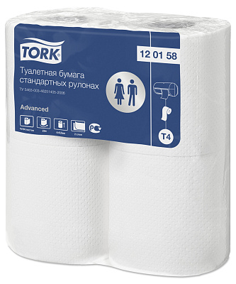 Двухслойная туалетная бумага в рулонах Tork T4 Advanced (120158)