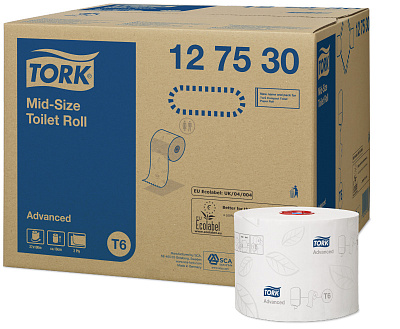 Двухслойная туалетная бумага в рулонах Tork T6 Advanced (127530)